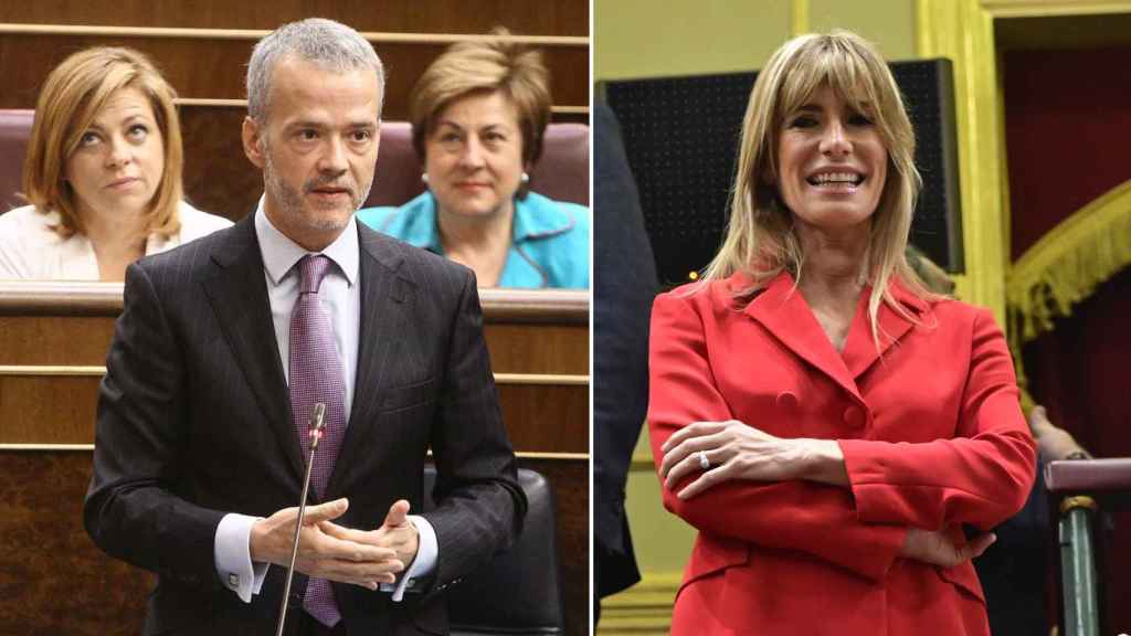 El exministro Antonio Camacho en el Congreso, junto a Begoña Gómez