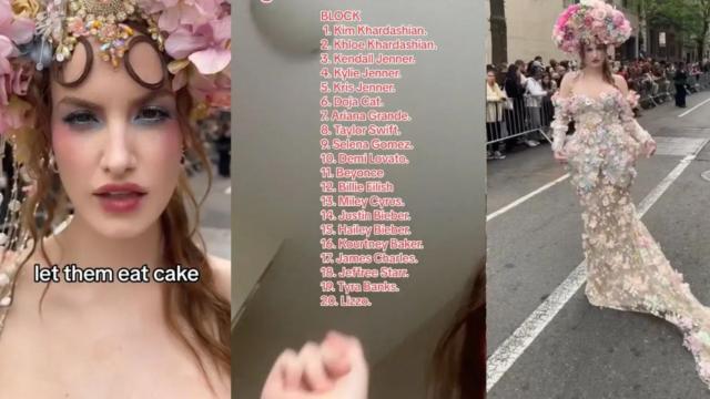 Haley Kalil, 'influencer' blanco de la inicivativa Blockout 2024, con su 'outfit' inspirado en María Antonieta.