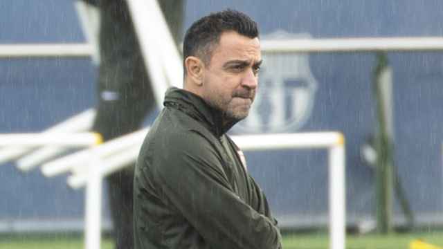 Xavi Hernández, en el entrenamiento del FC Barcelona