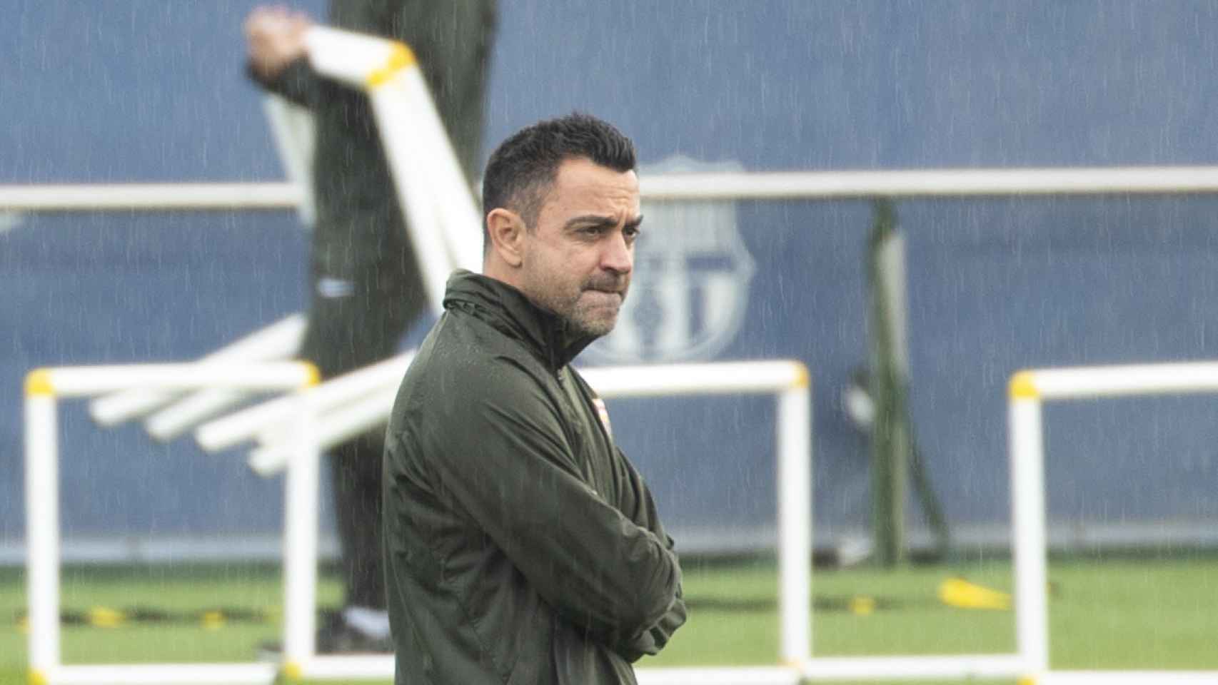 Xavi Hernández, en un entrenamiento del FC Barcelona