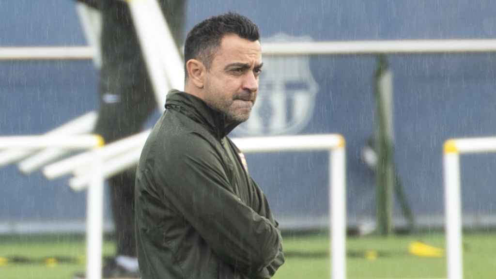 Xavi Hernández, en el entrenamiento del FC Barcelona