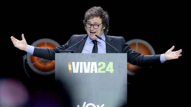 El presidente argentino, Javier Milei, en el acto organizado por Vox en Madrid 'Viva 24'.