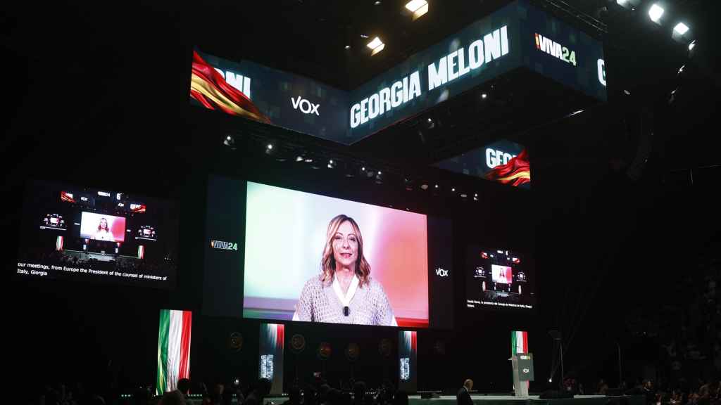 Meloni durante el acto de Vox de este domingo