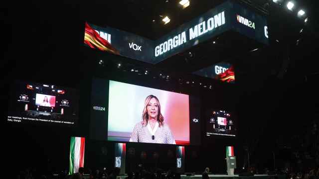 Meloni durante el acto de Vox de este domingo