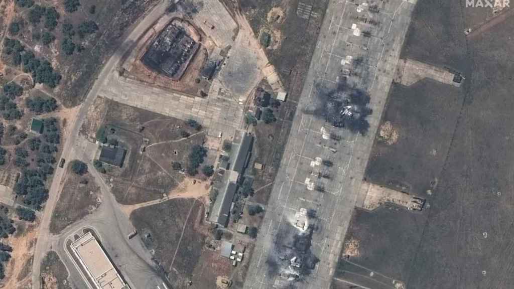 Imágenes de satélite de la base aérea afectada por el ataque de Ucrania