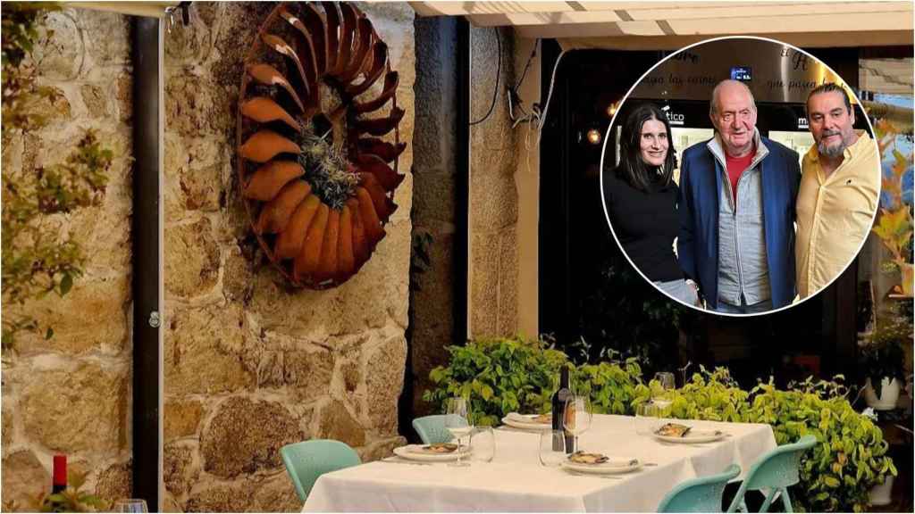 Montaje del restaurante y de Juan Carlos I con los trabajadores.