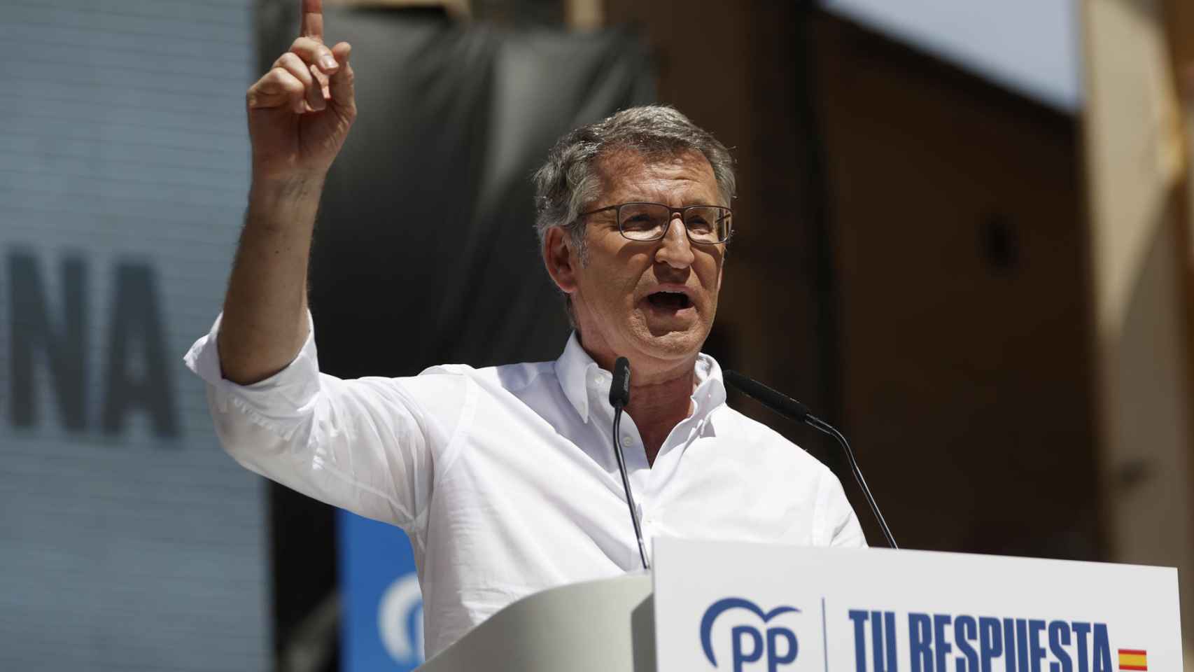 Alberto Nüñez Feijóo, este domingo durante un acto de precampaña de las europeas celebrado en Málaga con alcaldes del PP-