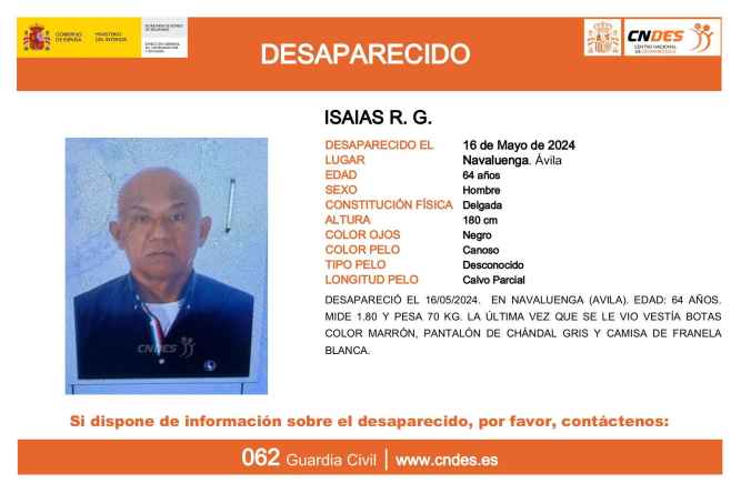 Imagen del cartel del CNDES sobre la desaparición del vecino de Navaluenga
