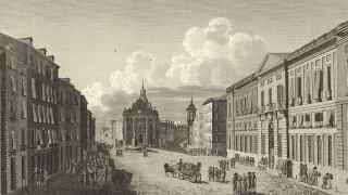 Vista de la Puerta del Sol y la Real Casa de Correos a principios del siglo XIX.