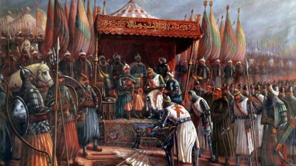 Desastre cruzado en Hattin según el pincel de Said Tahseen, 1954.