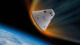 Render de la cápsula Nyx ejecutando una reentrada en la atmósfera