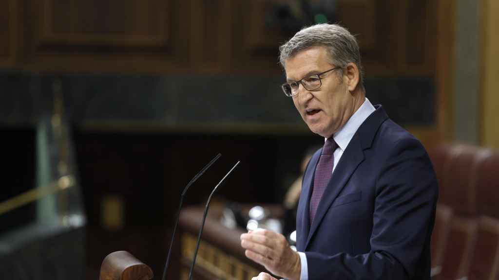 El presidente del PP, Alberto Núñez Feijóo, este miércoles en el Congreso.