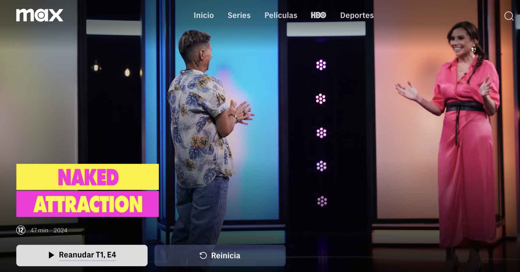 Pantallazo de la aplicación de HBO Max donde puede verse que la edad recomendada para ver el programa es de 12 años.