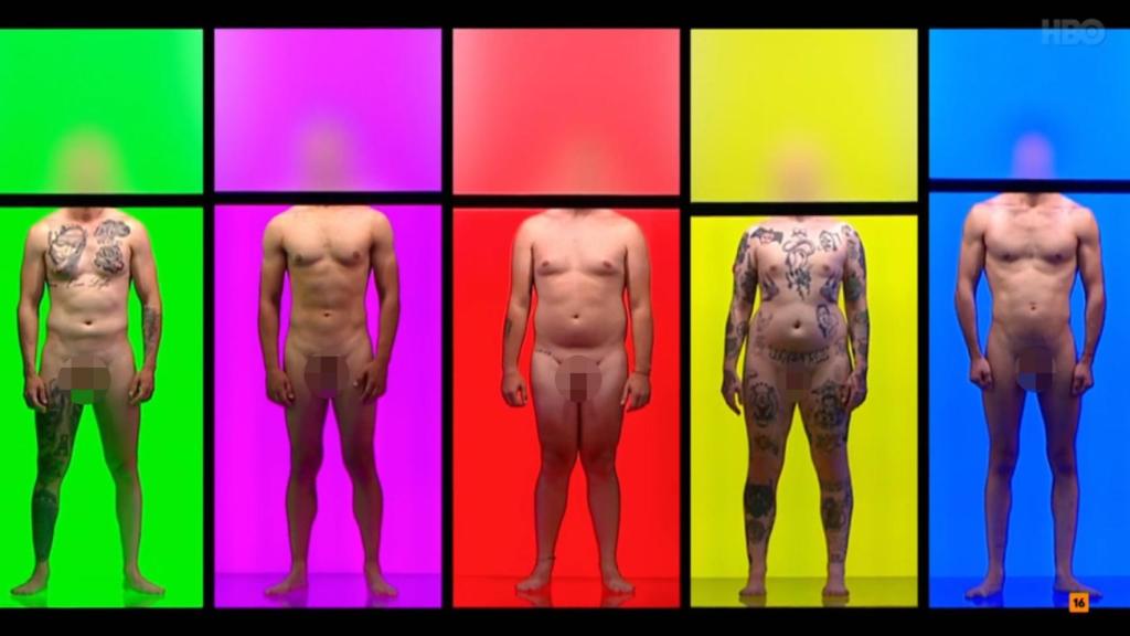 Cinco solteros en 'Naked Attraction', con sus tributos pixelados por BLUPER.