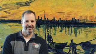 José Miguel Viñas y el cuadro 'Los descargadores en Arlés' de Vincent van Gogh. José Luis Escudero / Museo Nacional Thyssen-Bornemisza