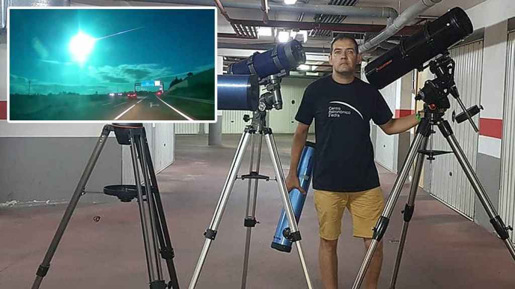 Imagen del superbólido y el astrofísico Alberto Baños