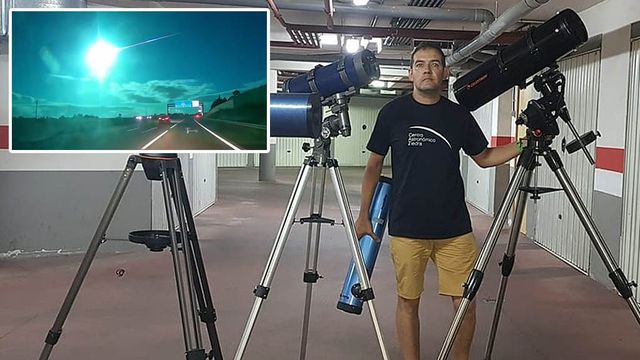 Imagen del superbólido y el astrofísico Alberto Baños