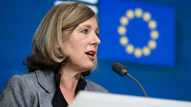 La vicepresidenta responsable de Estado de derecho, Vera Jourova, durante la rueda de prensa tras el Consejo de Asuntos Generales del pasado martes