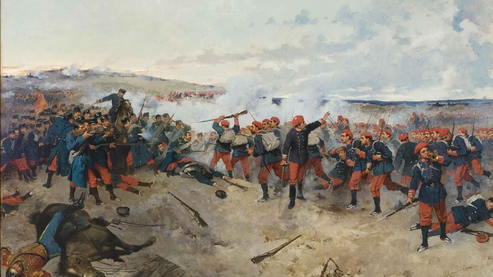 Batalla de Lácar según el pincel de Enrique Estevan y Vicente. 1884.
