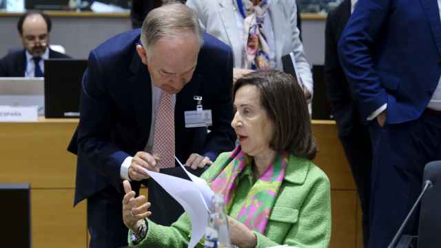 La ministra de Defensa, Margarita Robles, durante la reunión de este martes en Bruselas