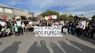 Manifestantes en el concentración convocada por Los Pájaros No Existen en Barcelona.