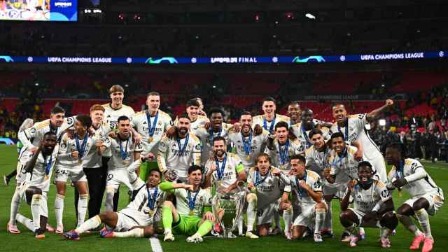 Los jugadores del Real Madrid tras ganar la Champions.