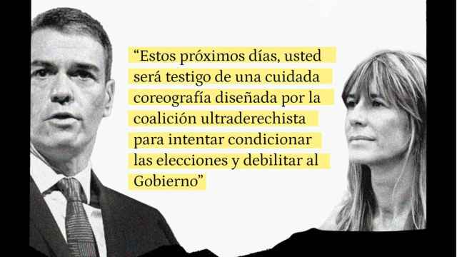 Ilustración de Pedro Sánchez y Begoña Gómez con un fragmento de la carta.