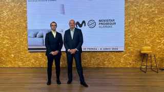 Diego Torrico y Fernando Saldaña, consejero delegado y director Comercial y de Marketing de Movistar Prosegur Alarmas, en la presentación de los resultados de la empresa.