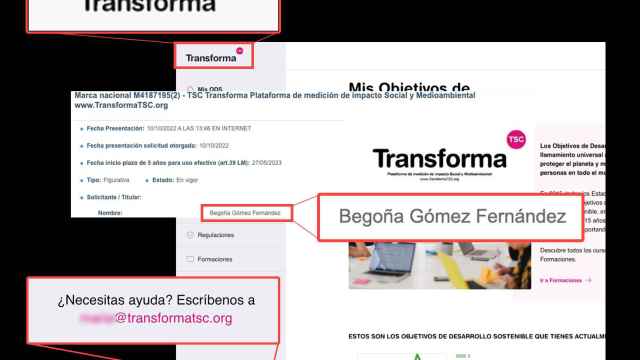 El 'software' de Begoña Gómez y el registro de la marca Transforma TSC en un fotomontaje.