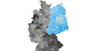 Mapa de los resultados de las elecciones europeas en Alemania. En gris, CDU/CSU, en azul, AfD.