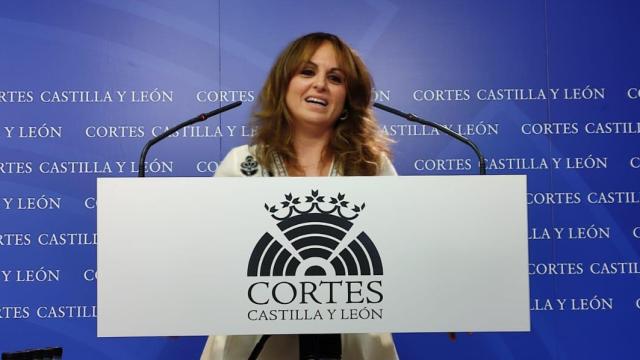 La viceportavoz del PSOE en las Cortes, Patricia Gómez Urbán, durante la rueda de prensa posterior a la Junta de Portavoces de este martes