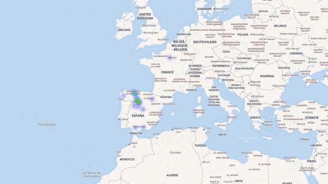 El mapa de Geneanet con un apellido buscado.