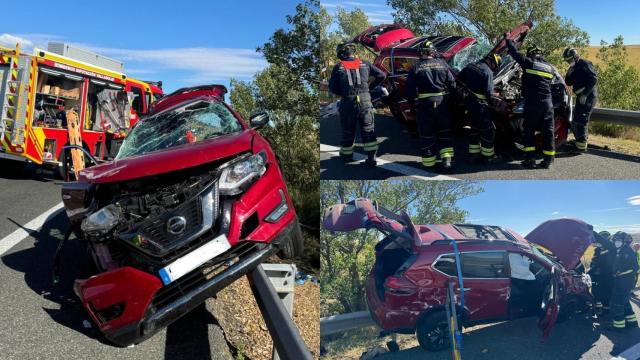 Vuelco de un coche en la A-6, en Mota del Marqués, Valladolid