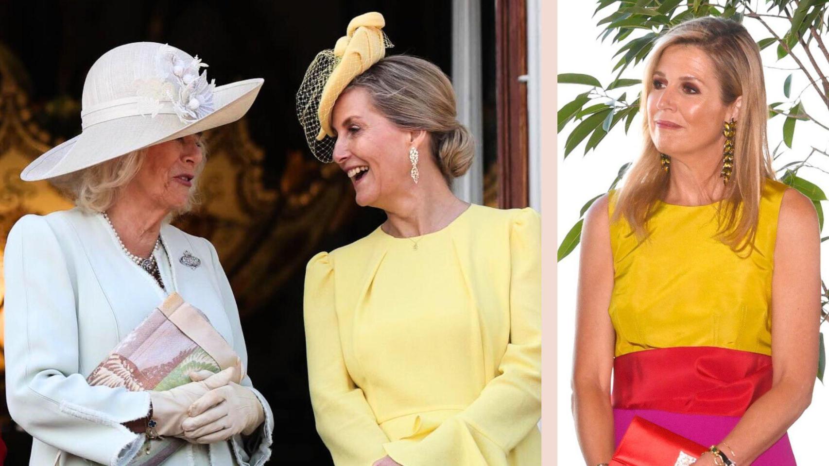La reina Camilla, Sophie de Edimburgo y Máxima, en un montaje de Magas.