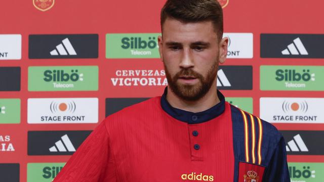 Unai Simón, en rueda de prensa con la Selección