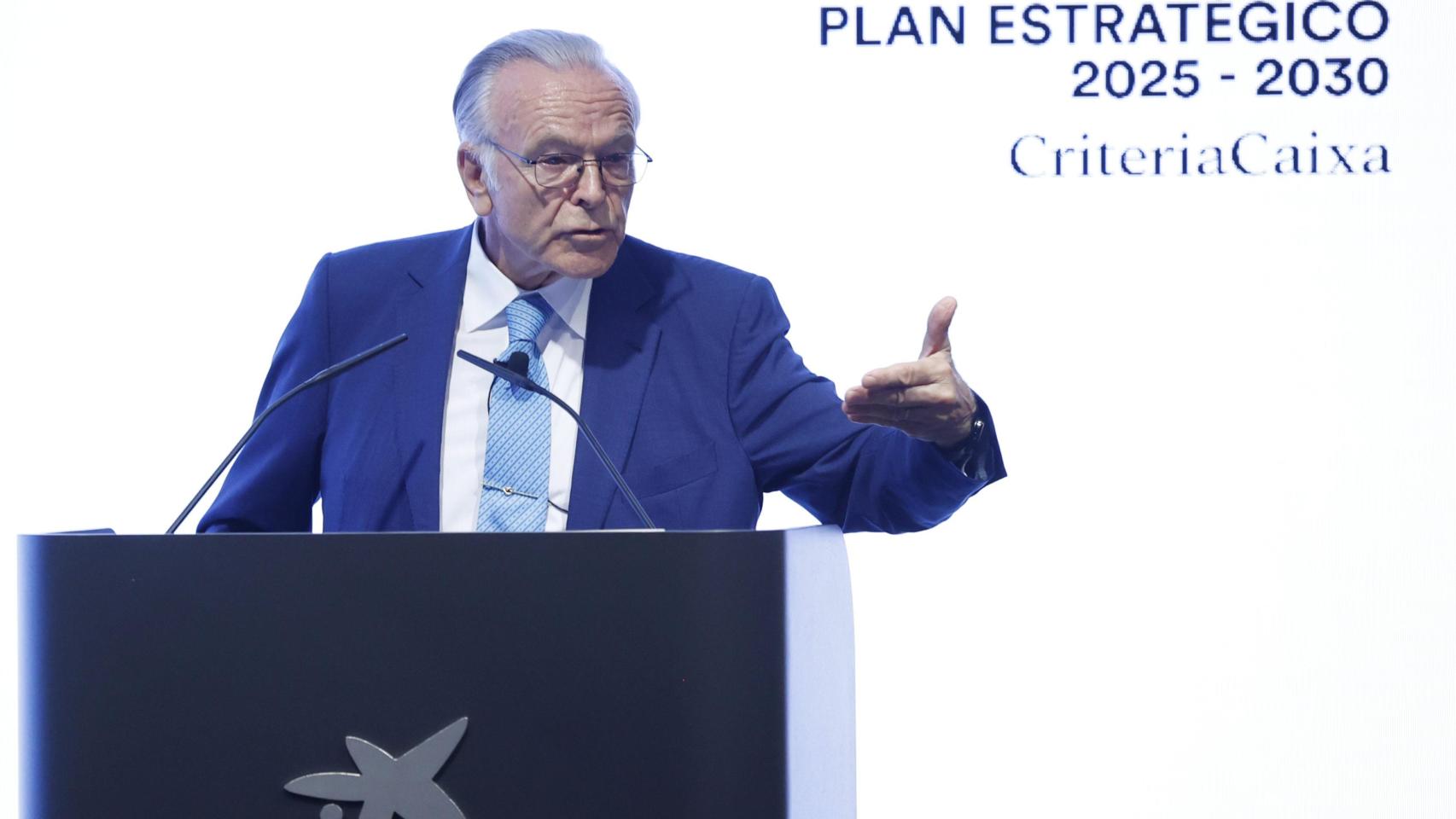 Isidro Fainé, presidente de CriteriaCaixa, durante la presentación del nuevo Plan Estratégico 2025-2030 de Criteria.
