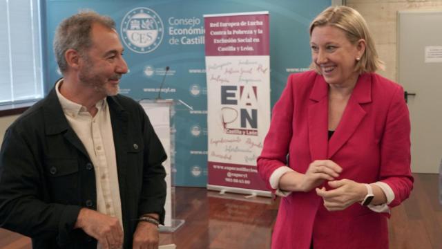 La consejera de Familia e Igualdad de Oportunidades de la Junta de Castilla y León, Isabel Blanco; el presidente del Consejo Económico y Social de Castilla y León, Enrique Cabero; y el presidente de EAPN Castilla y León), Óscar Castro, durante el acto conmemorativo del 20 Aniversario de la Red Europea de Lucha Contra la Pobreza y la Exclusión Social en Castilla y León (EAPN CYL)