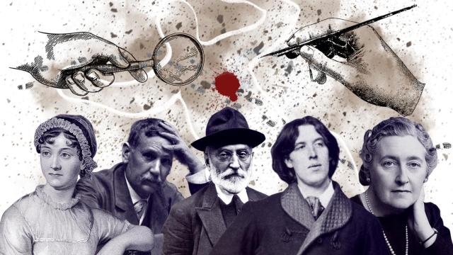 Jane Austen, Benito Pérez Galdós, Miguel de Unamuno, Oscar Wilde y Agatha Christie. Ilustración: Rubén Vique