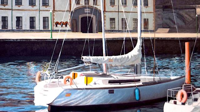 Lienzo de la explanada de la Escuela Naval-Militar de Marín.