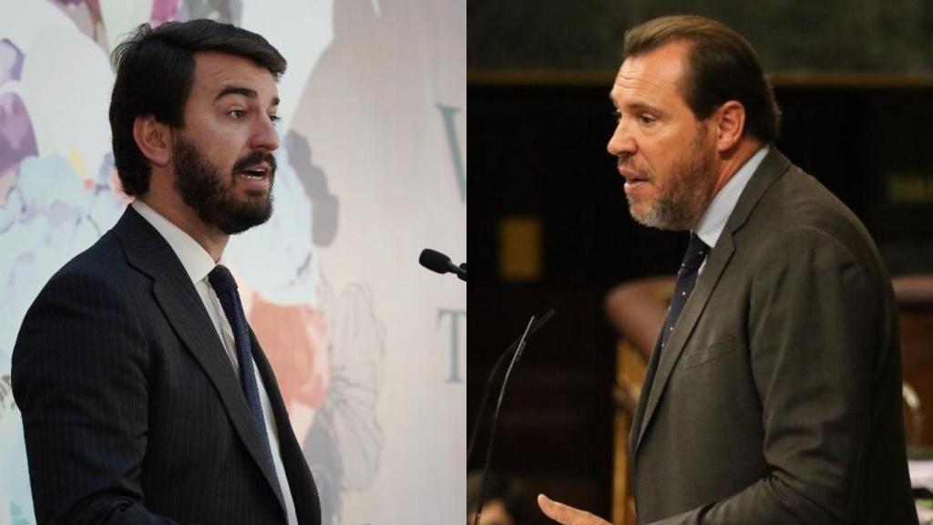El exvicepresidente de la Junta, Juan García-Gallardo, y el ministro de Transportes y Movilidad Sostenible, Óscar Puente, en un montaje de EL ESPAÑOL