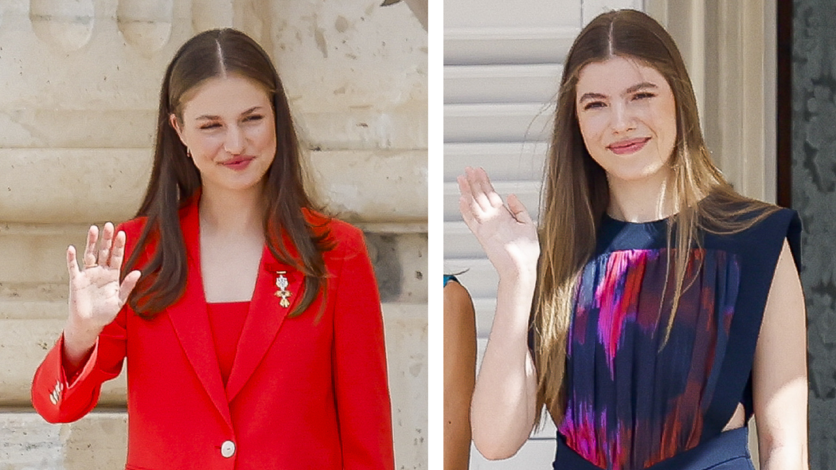 La Princesa de Asturias y la Infanta, en el balcón de palacio.