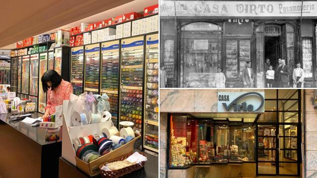 Imagen del interior de Casa Virto (I), con una foto en blanco y negro de sus inicios y la fachada actual