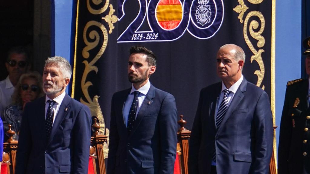 El ministro del Interior, Fernando Grande-Marlaska; el secretario de Estado de Seguridad, Rafael Pérez Ruiz, y el director de la Policía, Francisco Pardo Piqueras.