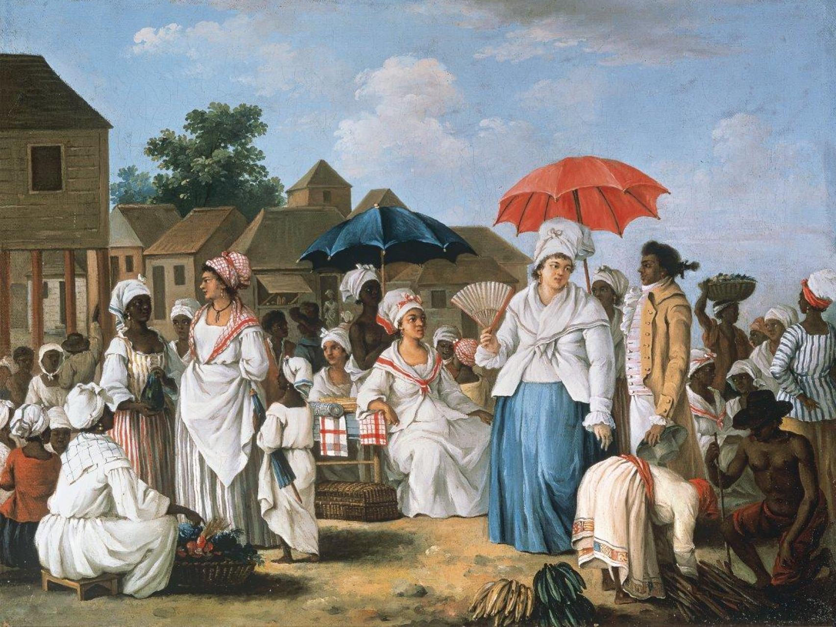 Agostino Brunias: 'Mercado de ropa, Santo Domingo', h. 1775. Colección Carmen Thyssen