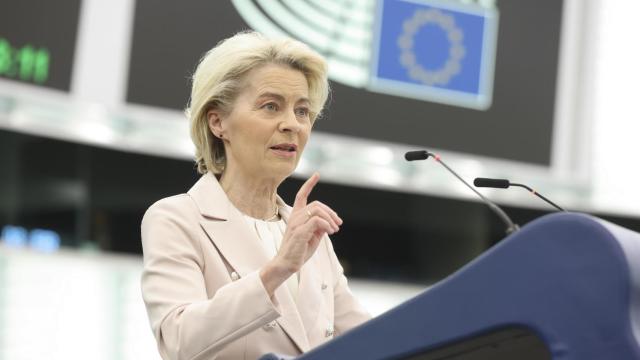 La presidenta de la Comisión, Ursula von der Leyen, durante un discurso en la Eurocámara