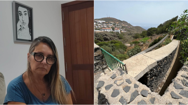 A la izquierda, Maite, en el salón de su casa. A la derecha, el estado actual del foso en el que fallecería Lía, de 20 años.