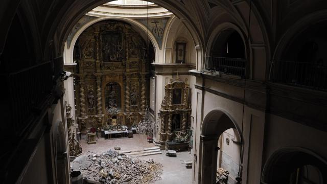Interior de la Iglesia de la Vera Cruz tras el derrumbe de la cúpula