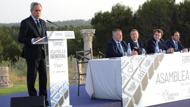 Javier López, este jueves durante su intervención en la Asamblea General de CEOE CEPYME Cuenca.