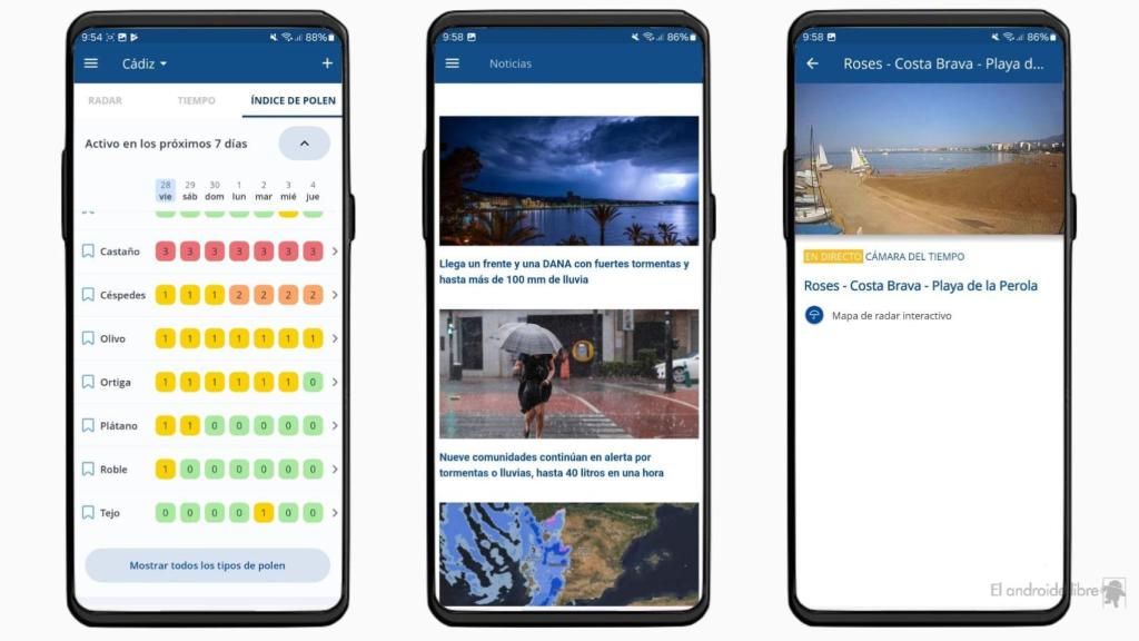 Capturas de la interfaz de Cámaras de la app Tiempo.es