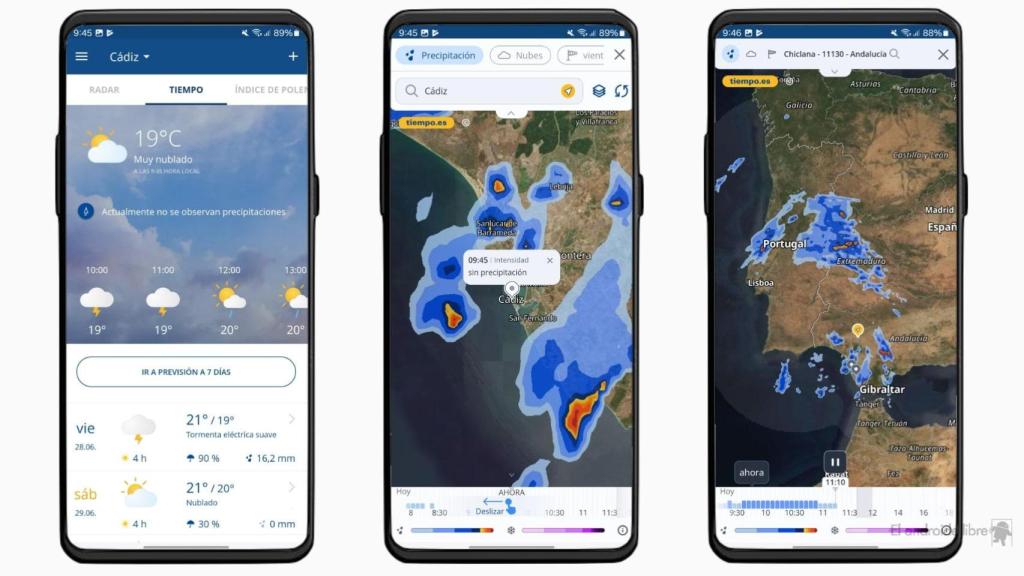 Capturas de la interfaz de Radar de la app Tiempo.es